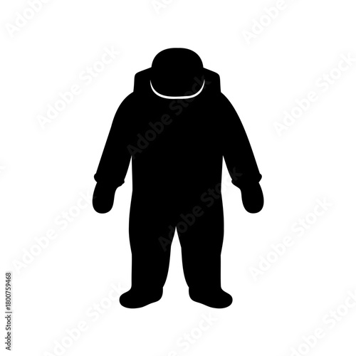 Silhouette of an astronaut in spacesuit standing, against a white background
