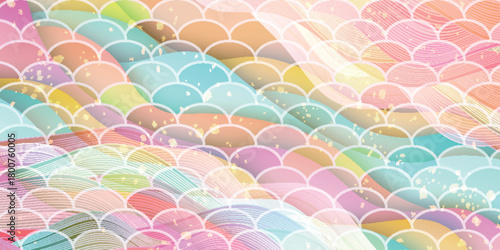 カラフル　和柄　波　模様　背景