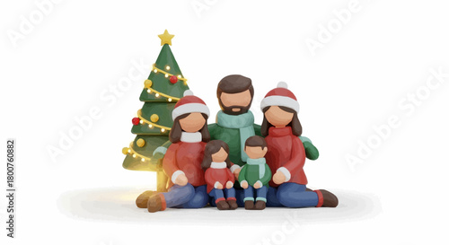 A happy family celebrating Christmas around a decorated tree, embodying the spirit of the holidays