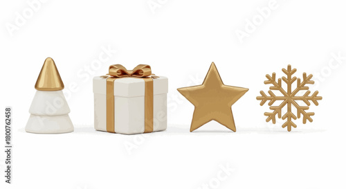 Festive Holiday Decorations Tree, Gift, Star, and Snowflake Elements for Seasonal Cheer