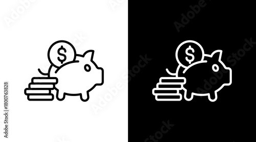 Piggy Bank White Icon Set Design