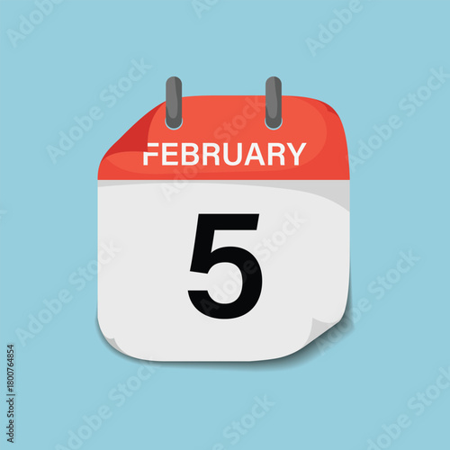 February fifth page calendar icon vector for planning scheduling appointment deadline