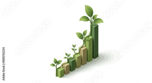 Sustainable Growth Chart with Green Plants and Rising Bars.