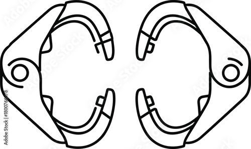 Robotic, gripper, mechanical, claw, automation, engineering, black, white, sketch, symmetrical, gear, pivot, joint, stylized, tool, grip, machine, design, schematic, industrial