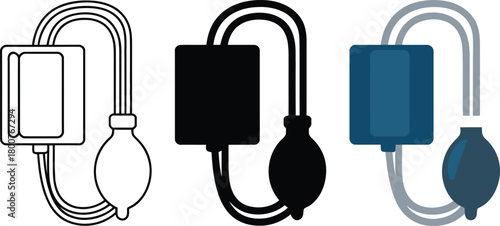 Blood Pressure Monitor Icon Set Line Art Solid Fill and Color