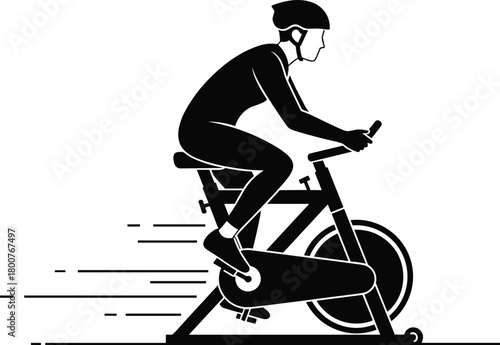 Indoor cycling illustration, exercise bike sketch, black and white fitness art, cardio workout image, athletic training line drawing