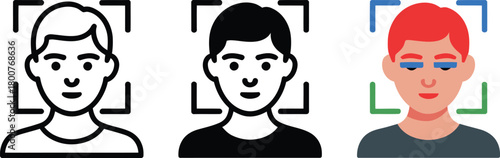 Facial Recognition Icons with Person Outline face scan , facial recognition, face scan, identification, 