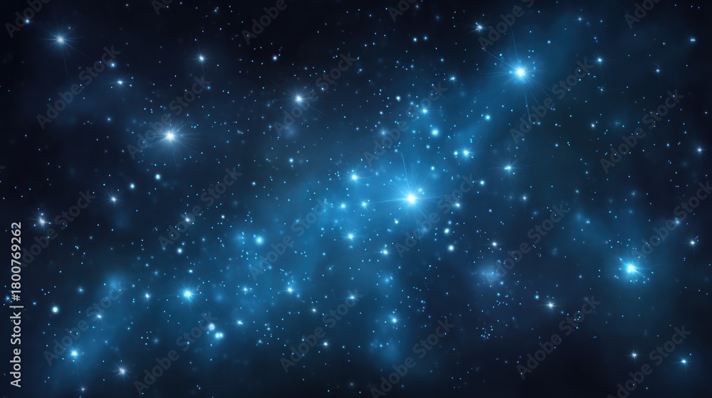 Fototapeta premium A vast, dark blue expanse of space with numerous stars scattered throughout, some of which are brighter and more prominent than others. 