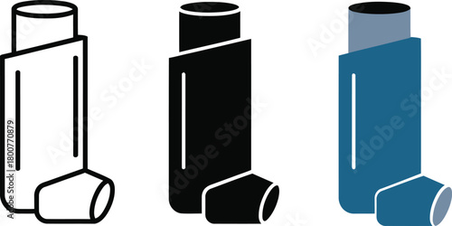 Inhaler Icons In Three Styles Keywords: inhaler, asthma, medicine, medical, health, respiratory, lungs, breathing, treatment, medication, device