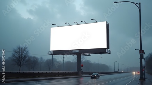 Commercial Display Mockup: Blank Billboard with Stromy Weather Environment