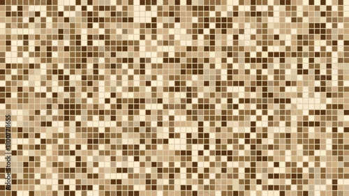 Monochromatic brown earth tone pixelated grid with geometric square shapes background
