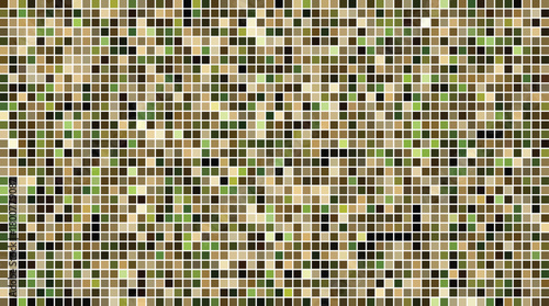 Dark earth tone color pixelated grid with geometric square shapes background