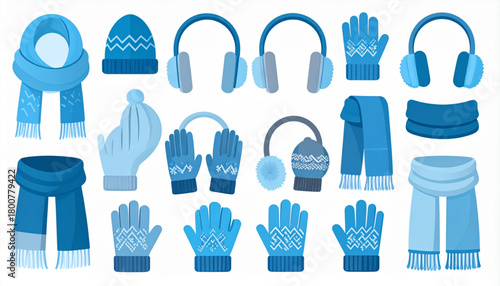 Icy Blue & Gray Flat Icons of Winter Clothing Accessories