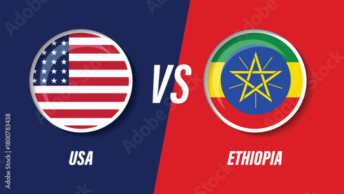 United States of America versus Ethiopia flags on a divided background