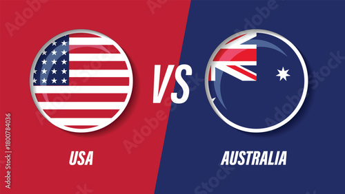 United States of America versus Australia flags on a divided background