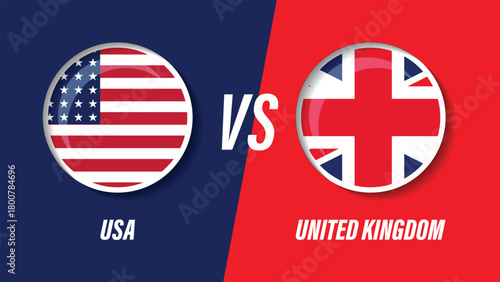 United States of America versus United Kingdom flags on a divided background