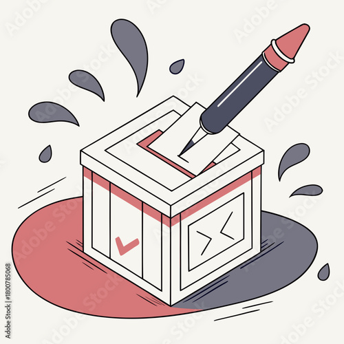 Crayon inserting ballot in ballot box isolated on