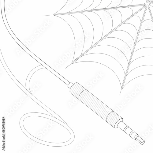 Audio jack cable with spiderweb background isolated on