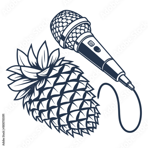 Pineapple and microphone illustration isolated on for podcast