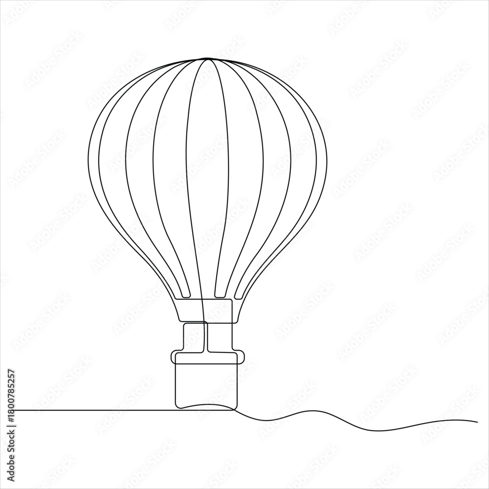 Fototapeta premium Hot air ballon continuous oneline drawing vector illustration