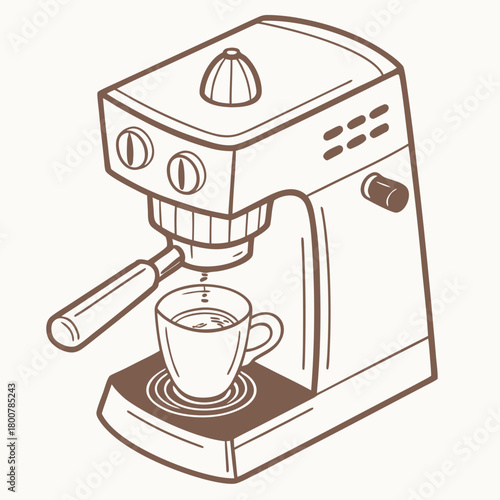 Espresso machine making coffee isolated on, vector illustration