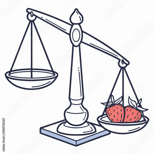 Scales of justice with strawberries isolated on, vector art