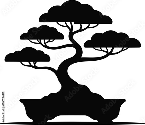 Classic bonsai tree black silhouette design