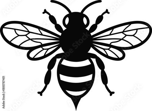 Detailed black bee silhouette icon for insect and nature designs