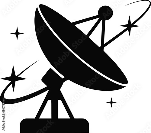 Satellite dish receiving signals from deep space silhouette