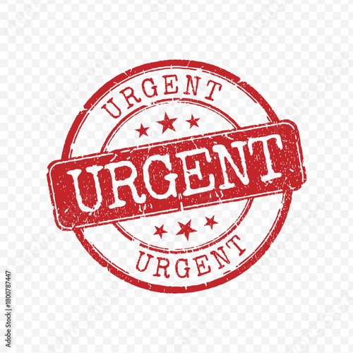 Circular red grunge rubber stamp with URGENT text and three star icons