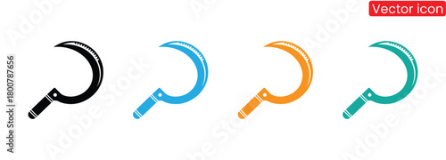 Modern sickle icons in various vibrant colors,sickle icon vector design template in white background,Sickle farm icon. Vector and glyph