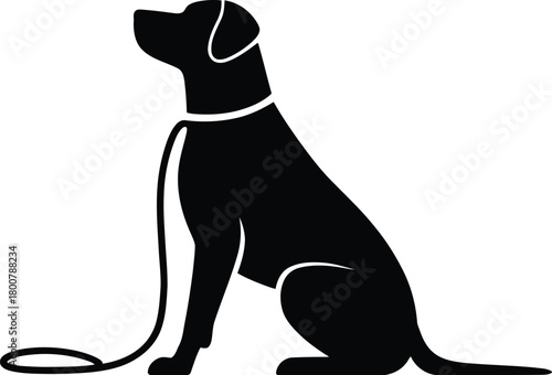 Loyal dog sitting patiently with leash silhouette