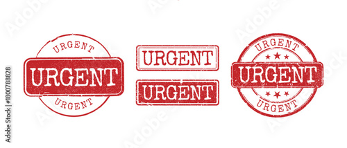 Set of red grunge vintage rubber stamps with the emergency word URGENT