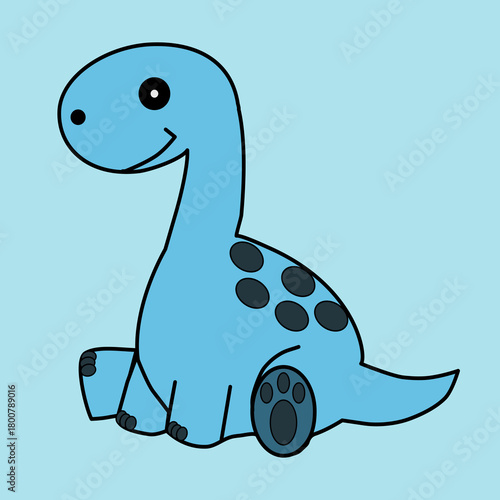 Cute blue cartoon dinosaur with spots on light blue background