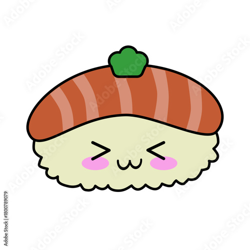 Cute sushi character with smiling face and blushing cheeks