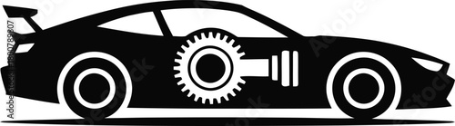 Performance car engine gear icon in a distinct silhouette style