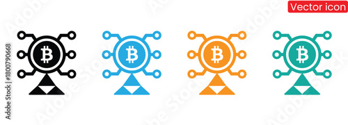 Colorful bitcoin network icons for decentralized finance tech,Crypto currency, bitcoin, bit coin logo. Bitcoin symbol. Flat design vector bitcoin icons, signs of modern crypto currency isolated