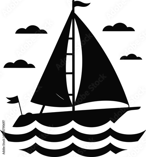 Sailing boat on a cloudy day silhouette