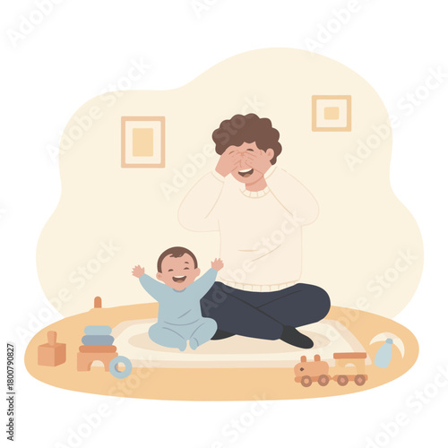 Father Playing Peekaboo

Flat-vector adorable scene of dad playing peekaboo with baby