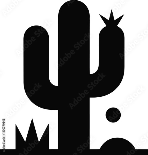 Simple black silhouette icon of a cactus plant