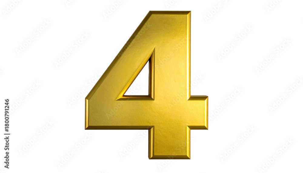 Obraz premium Gleaming golden number four rendered with shadows, isolated on black for use in designs