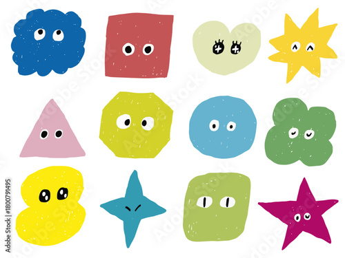 手描きあしらいセット　キャラクター　幾何学模様