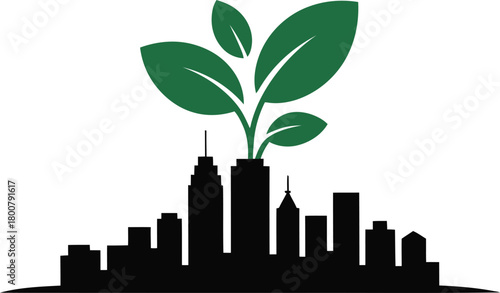 Sustainable urban sprout development silhouette