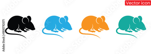 Cute mouse icons in black blue orange teal for design,Mouse rat simple flat icon vector