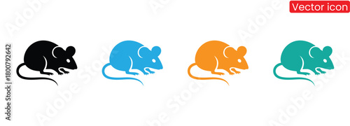 Cute mouse icons in black blue orange teal for design,Mouse rat simple flat icon vector