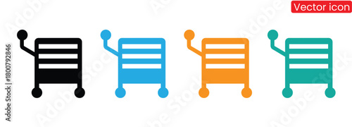 Four rolling carts in black, blue, orange, and teal,Shopping cart icon  vector set , trolley cart vector icon, market symbols  set .