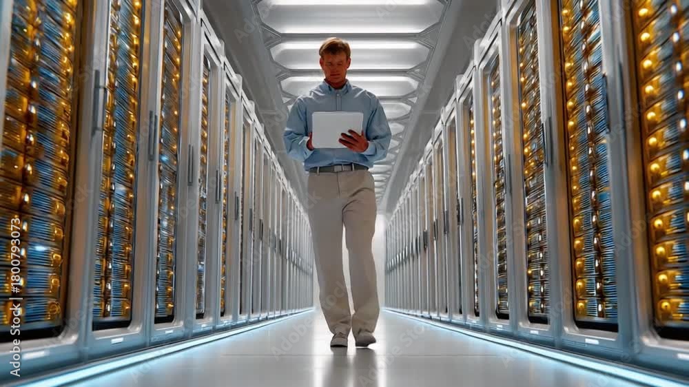 Technological Pathway: A modern professional strides confidently down a ...