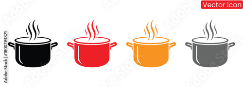 Steaming hot pots icon set for culinary design,frying pan icon.cooking pots icons set. preparing meals in the kitchen. symbolizing cooking and kitchen preparation tools. cooking and kitchen elements
