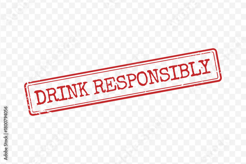Distressed red rectangular stamp with bold Drink Responsibly text and thin frame isolated on transparent background