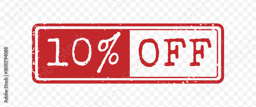 Red grunge ten percent off discount stamp sticker for marketing and promotion
